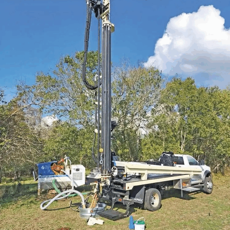 DRILLMAX® rig for cathodic protection installation, fully extended and set up in field
